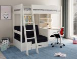 Kids Avenue Estella White High Sleeper Bed with Storage, Desk & Black Futon