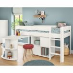 Stompa Uno Mid Sleeper Bed in White with Pull Out Desk & Cube Unit with Doors