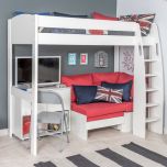 Stompa Uno Highsleeper with Sofa Bed and Cube in White