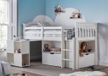 Noah White Wooden Mid Sleeper Bed with Desk & Storage - 3ft Single