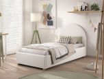 Vipack Moon Ottoman Storage Single Bed in Boucle White + FREE Moon Pouffe