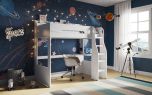 Montana High Sleeper Bed in White with Desk & Shelves