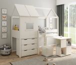 Kids Avenue Midi Playhouse Mid Sleeper Bed in White with Desk & Chest