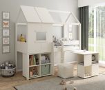 Kids Avenue Midi Playhouse Mid Sleeper Bed in White with Desk & Cube Unit