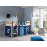 Vipack Pino Mid Sleeper Bed in Solid Pine with Blue Space Tent & Pocket Tidy