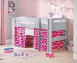 Julian Bowen Pluto Mid Sleeper Bed in Dove Grey with Pink Star Tent