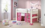 Julian Bowen Pluto Mid Sleeper Bed in Stone White + Pink Tent + Mattress