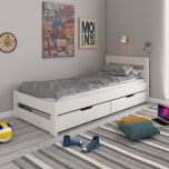Astral Solid Wood Single Bed with Storage in White