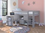 Stompa Uno Mid Sleeper Bed in Grey with Pull Out Desk & Cube Unit with Doors
