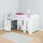 Stompa Uno S Mid Sleeper with Pull Out Desk, Cube Unit & 3 Drawer Chest