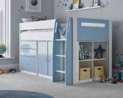 Lacy Blue & White Storage Mid Sleeper Bed - 3ft Single