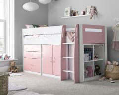 Lacy Pink & White Storage Mid Sleeper Bed - 3ft Single