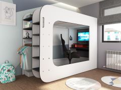 Trasman Pod Solo 4 Gaming High Sleeper Bed with Grey Futon