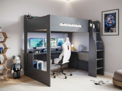 Rocker Gaming Small Double High Sleeper Bed in Anthracite with Desk & Storage