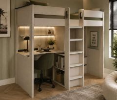 Julian Bowen Celeste High Sleeper Bed with Desk - Nordic Wood Effect