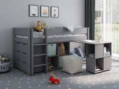 Kids Avenue Estella 2 Mid Sleeper Bed with Pull Out Desk, Chest and Cube Unit in Grey