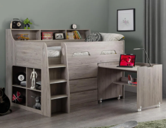 Julian Bowen Jupiter Mid Sleeper Cabin Bed in Grey Oak + Superior Mattress Bundle