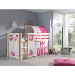 Vipack Pino Mid Sleeper Bed in Solid Pine with Pink Princess Accessories