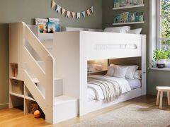 Flair Zeno Staircase Low Bunk Bed with Storage in White