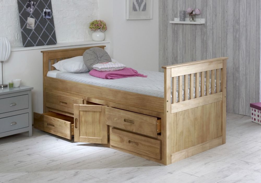 Mission waxed cheap pine storage bed