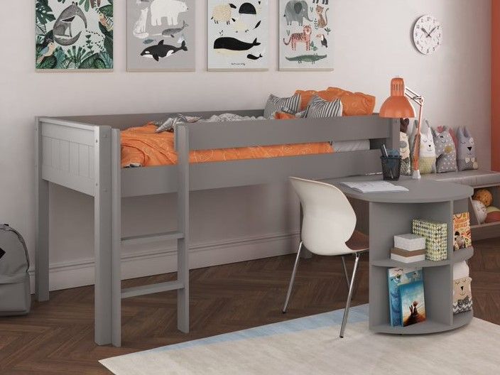 Stompa Classic Mid Sleeper with Pull Out Desk in Grey UK Single Size