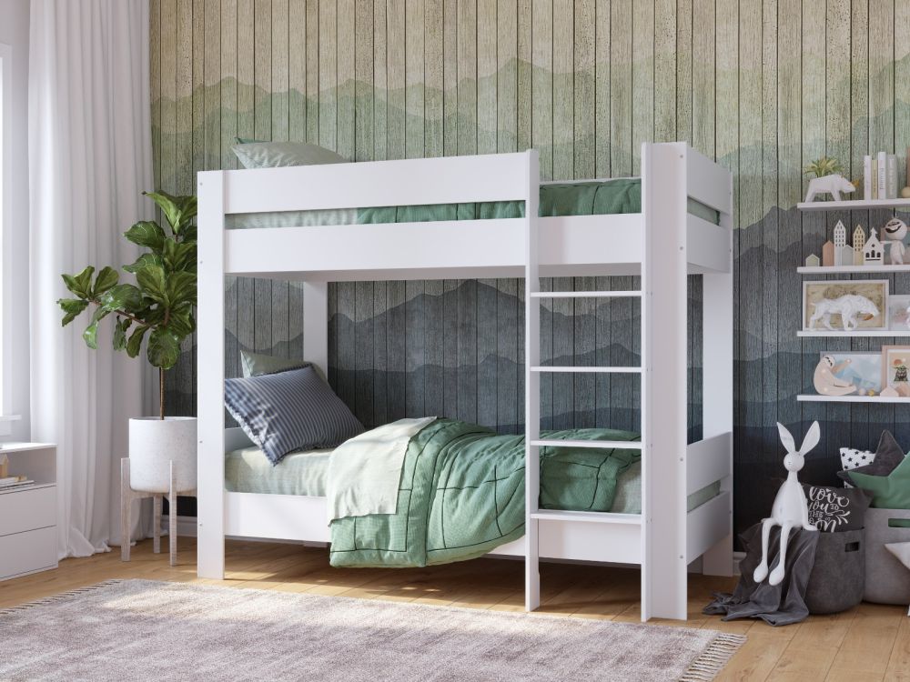 White wooden bunk beds with mattresses cheap
