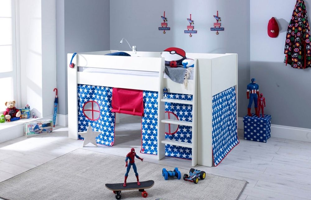 Steens Memphis UK Mid Sleeper Bed in Surf White Blue Star Tent