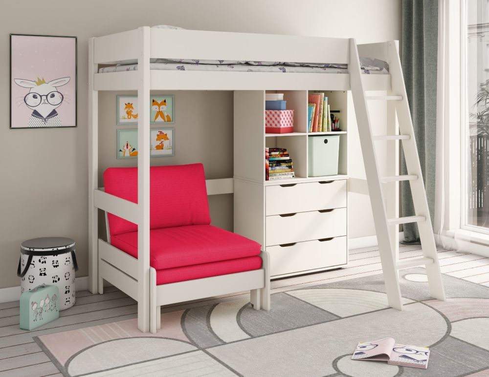 Kids Avenue Estella White High Sleeper Bed with Storage Futon