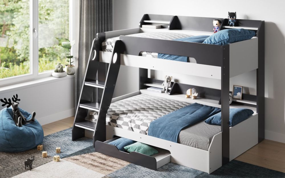 Flair Flick Triple Bunk Bed in Grey White Top Quality