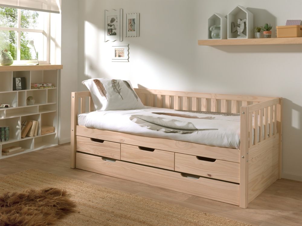 Vipack Fritz Captains Bed in Milky Pine with Underbed Trundle Drawer