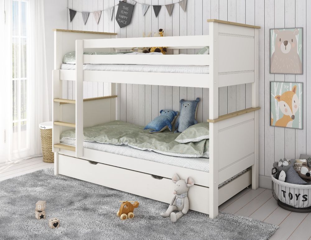 Kids Avenue Heritage Bunk Bed in White Oak with Optional Trundle Free Delivery
