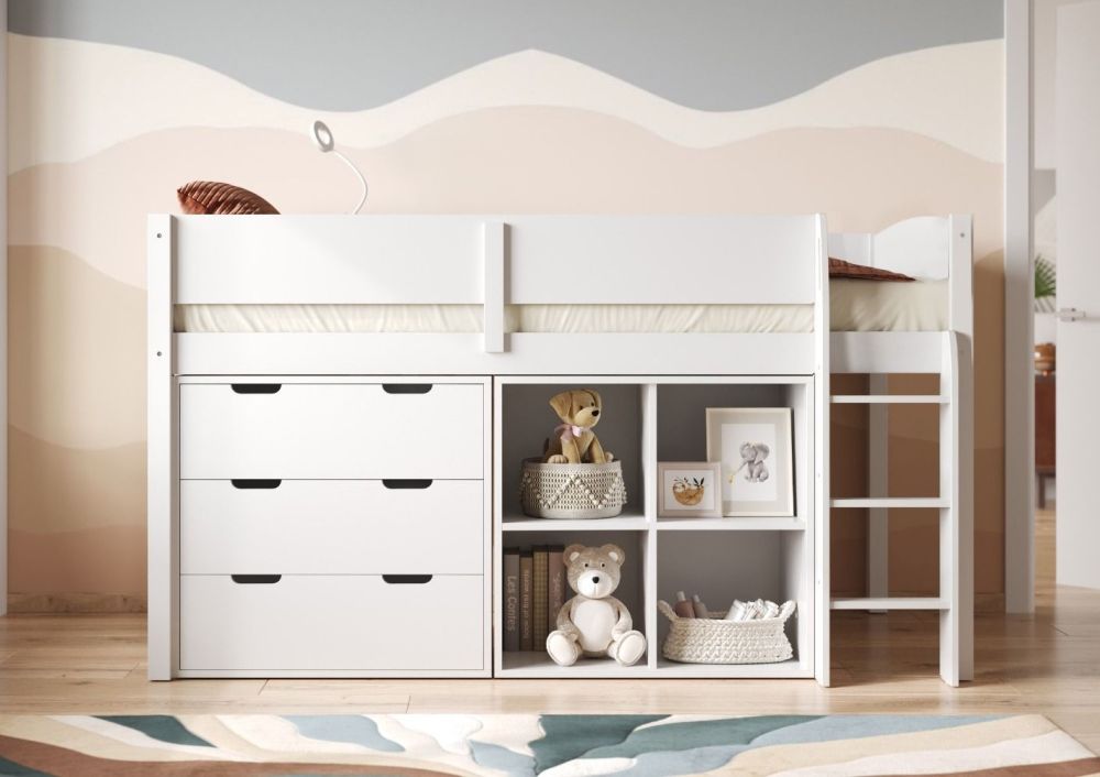 White mid sleeper bed with storage discount