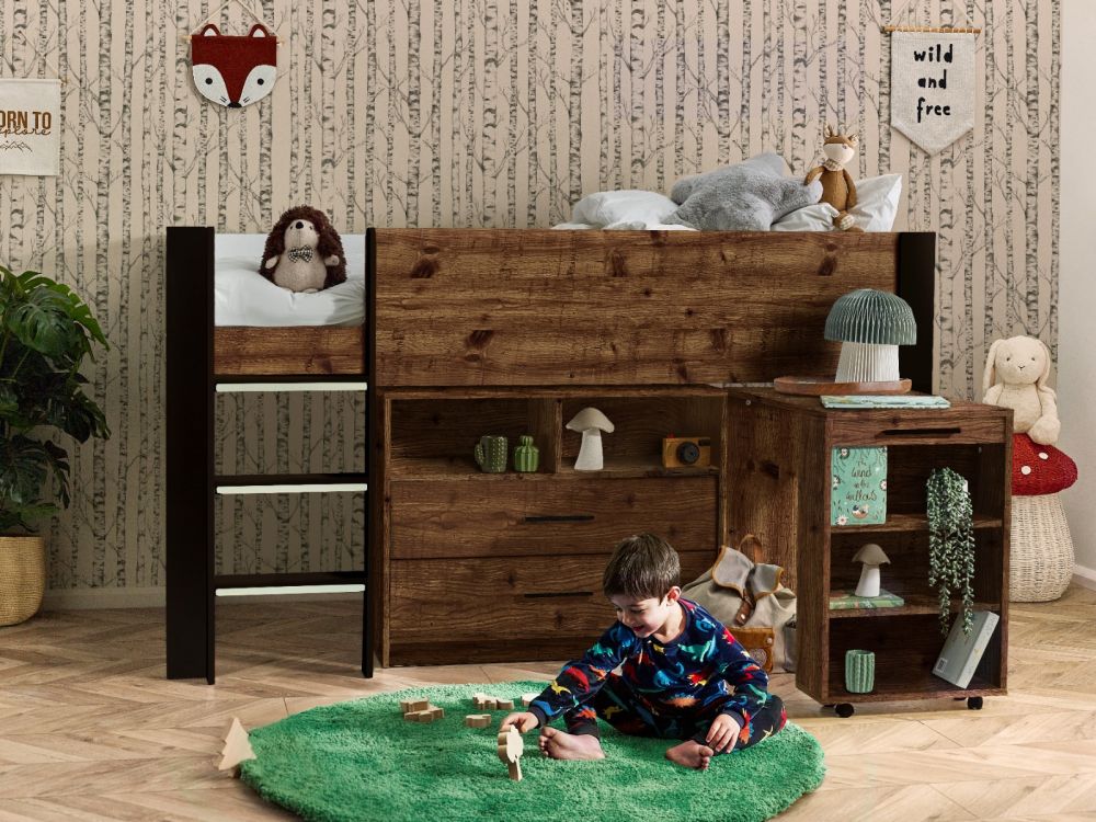 Julian Bowen Otis Mid Sleeper Bed in Urban Rustic and Black Free