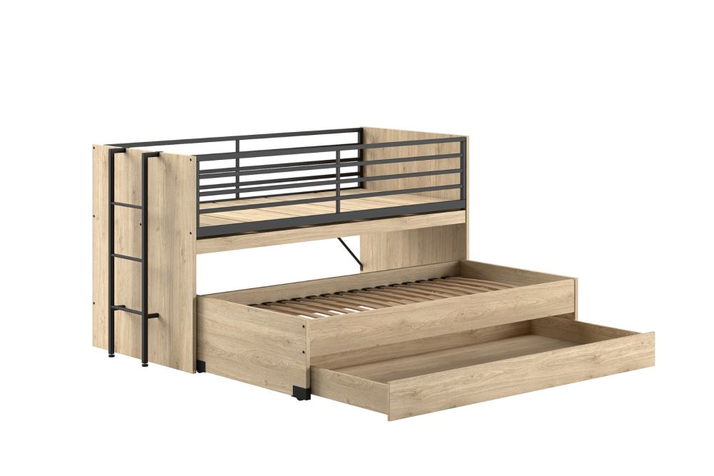 Sam Oak Cabin Bed with Pull Out Desk Underbed Trundles