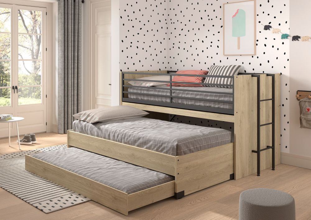 Sam Oak Cabin Bed with Pull Out Desk Underbed Trundles