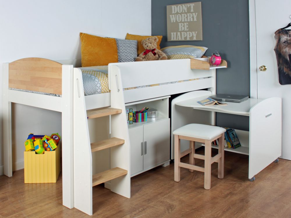Childrens mid sleeper online bed with desk