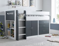 Lacy Storage Mid Sleeper Bed in White & Grey  - 3ft Single