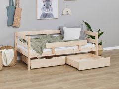 Hoppekids ECO Shorty Daybed with Safety Rail & Drawers in Natural Pine