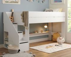Flair Olivia Staircase Mid Sleeper Bed with Storage in White