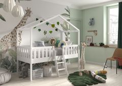 Vipack Dallas Kids House Bed with Ladder in White