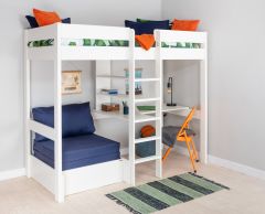 Stompa Uno White High Sleeper Bed with Desk, Shelving & Blue Chair Bed