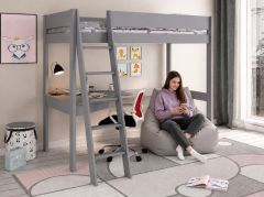 Kids Avenue Estella High Sleeper Bed in Grey with Corner Desk and Bean Bag
