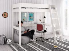 Kids Avenue Estella High Sleeper Bed in White with Corner Desk and Bean Bag