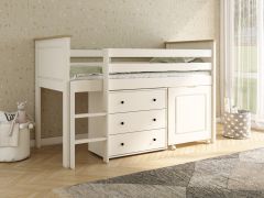 Kids Avenue Heritage Midsleeper Bed with Chest + Desk in White & Oak