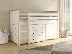 Kids Avenue Heritage Midsleeper Bed with 2 Chests + Desk in White & Oak