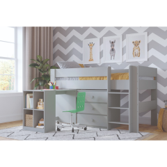 Kidsaw Coast Mid Sleeper Bed in Grey with Desk & Storage