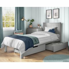 Stompa Classic Low End Single Bed in Grey with Drawers