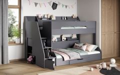 Hudson Triple Bunk Bed in Grey with Shelves