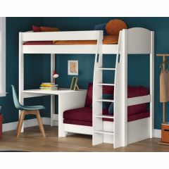 Stompa Uno S High Sleeper with Desk and Berry Red Sofa Bed