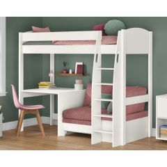 Stompa Uno S High Sleeper with Desk and Pink Blossom Sofa Bed